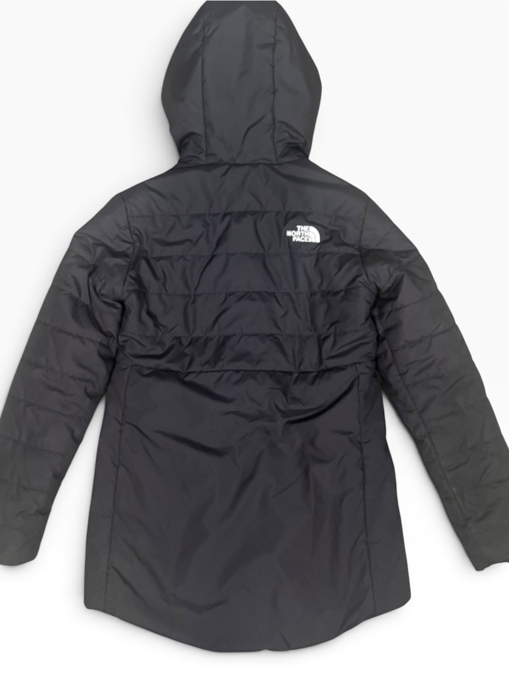 North Face Girls Reversible Mossbud Swirl Parka Jacket Size Medium Black Hooded - Picture 6 of 11